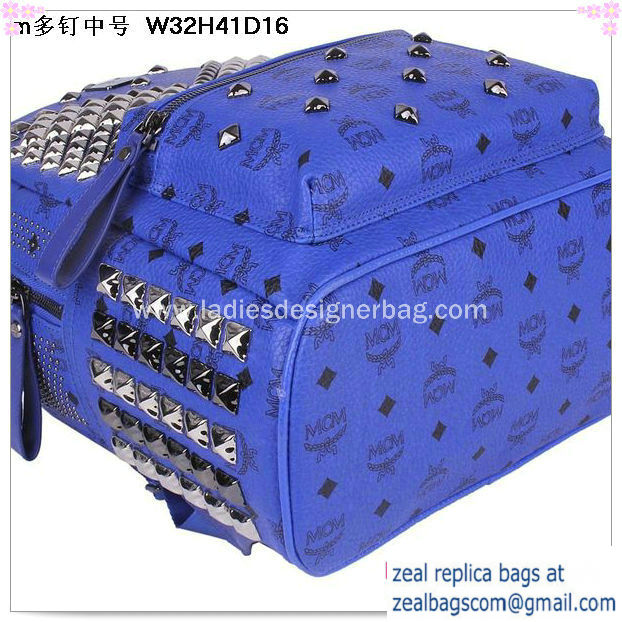 High Quality Replica MCM Medium Stark Front Studs Backpack MC4237 Blue - Click Image to Close